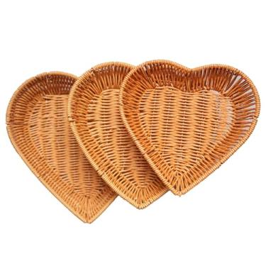 Imagem de Cesta de piquenique em forma de coração, cesta em forma de coração e bandeja de mesa de jantar de frutas (pacote com 3 em forma de coração marrom) adequada para refeições em família, piqueniques