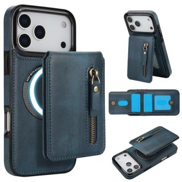 Imagem de DMaos Capa para iPhone 17 Pro Max com capa separável para cartão, compatível com Magsafe, suporte de cartão de identificação de couro PU, clássico para iPhone17 Pro Max 2025 de 6,9 polegadas - azul