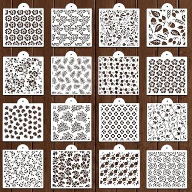 Imagem de 16 estênceis de biscoito para estêncil de biscoito de confeiteiro real, estêncil de folha, flor, rosa, modelos de aerógrafo, estênceis de bolo, para pintura de pastelaria, sobremesa, café, decoração