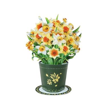 Imagem de TaNoTool Cartão de felicitações pop-up 3D pequeno buquê de narcisos, presente de flores de papel para aniversário, fique bem logo, Natal, Ano Novo, para mãe, avó, amigas, mulheres, colegas, lembrança