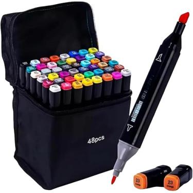 Imagem de Kit Canetas Marcador Permanente Ponta Dupla Touch Coloridas para Desenho Profissional, Escolar, Infantil, com Estojo Organizador, Base Artista Canetinhas Hidrográficas Alcool Caneta para Colorir (48)