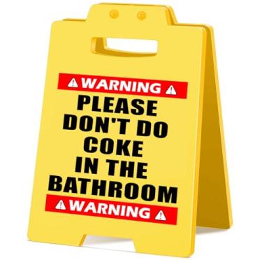 Imagem de Mqclysg Sinal engraçado de aviso de banheiro no toliet mesa placa de cuidado para bar, hotel, restaurante, design frente e verso 9 x 16,3 cm