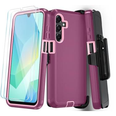 Imagem de Qinmay Capa de telefone para Samsung Galaxy A17 5G, capa para Galaxy A16 5G com protetor de tela HD, capa de telefone resistente à prova de choque de 3 camadas para Galaxy A17 / A16, BeltClip_WineRed