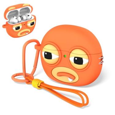 Imagem de OAJ Capa para AirPods Pro 3, capa protetora feia de silicone macio com desenho 3D engraçado com chaveiro e cordão (laranja)