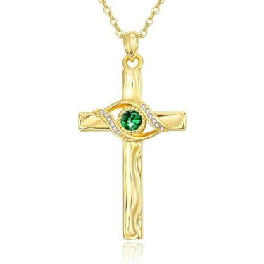Imagem de HeartMelody Colar de cruz para mulheres, banhado a ouro 14K 18K com pingente de pedra do mês de nascimento, joias religiosas, presentes de aniversário e Natal para mulheres, mãe e ela, Suitable for