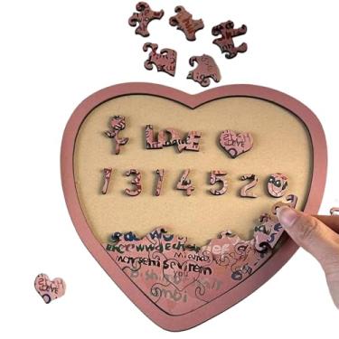 Imagem de Quebra-cabeça em forma de coração - Materiais de arte colorida de madeira em 100 idiomas, eu te amo - para janela de mesa, varanda, festa, festival, noite, escritórios, estante de livros em casa