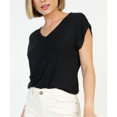 Imagem de Blusa Feminina Básica Manga Curta Marisa-35068, Preto, P
