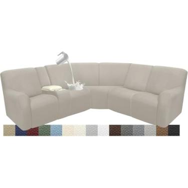 Imagem de ROFASVCO Capas de sofá reclináveis, secionais, em forma de L, à prova d'água, laváveis, para poltronas reclináveis em formato de L (capa de console de 5 lugares, 1, cáqui claro)