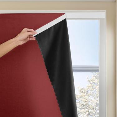 Imagem de JILRON Cortina adesiva 100% blackout sem perfuração fácil instalação para persianas de quarto com bloqueio de luz (Borgonha-47 L x 160 cm L-1P)