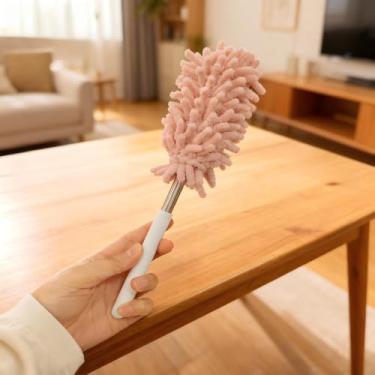 Imagem de Espanador de microfibra para limpeza com mastro extensível, espanadores laváveis, suprimentos de limpeza destacáveis para janelas móveis ventilador de teto carro escritório (rosa)