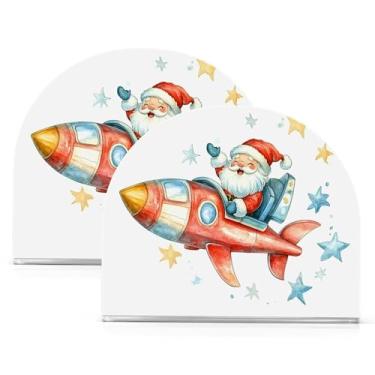 Imagem de Wassud Porta-guardanapos de acrílico fofo Papai Noel feliz, dispensador de guardanapo de papel moderno em forma de U para mesa, cozinha, sala de jantar, bancada 2 peças (comporta 50-60 guardanapos)