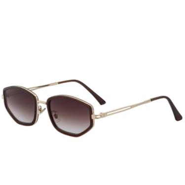 Imagem de JRLLFD Óculos de sol femininos retrô de armação pequena, óculos de sol punk de luxo para homens, para dirigir ao ar livre, UV400 (chá dourado degradê)