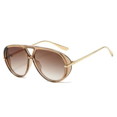 Imagem de Óculos de Sol Feminino Oversized com Ponte Dupla, Cores Vibrantes, Estilo Punk Masculino, Proteção UV400, Ideal para Esportes ao Ar Livre, Corrida e Ciclismo, Cor Champanhe