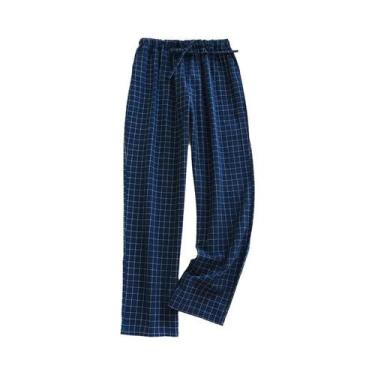 Imagem de Calças De Pijama De Algodão Xadrez Femininas Com Cintura Elástica E La