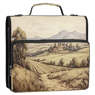 Imagem de Coikll Pasta de arquivo expansível vintage Hilly Field com zíper em D, organizador de fichário com alça de ombro e alça para facilitar o transporte