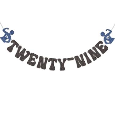 Imagem de Twenty Nine Banner - New Girl 29th Birthday Party Decorations, I'm 29 Folks What's Up?Kit de banner de 29º aniversário com letras brilhantes - Fundo preto para parede de festa de aniversário de 29