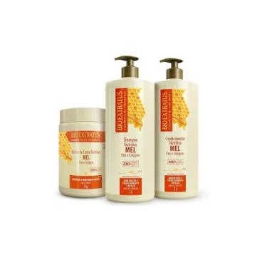 Imagem de Kit bio extratus mel shampoo, condicionador e banho creme 1l