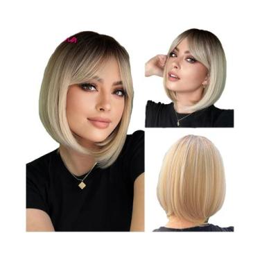 Imagem de Peruca Sintética Preta Lisa Curta Com Franja Para Mulheres, Cabelo Afr