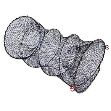 Imagem de Jaula de Caranguejo Plegável Mola Rede Pesca Redonda Ferramenta Camarão e Lagosta com Arame Aço Galvanizado Malha Nylon Espessada para Durabilidade Recreativa