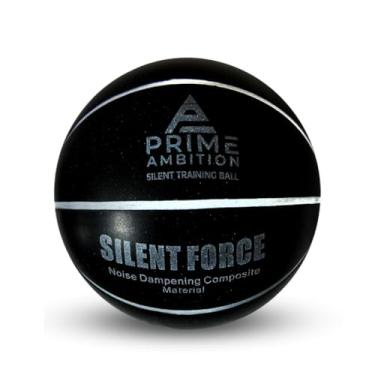 Imagem de PRIME AMBITION Silent Force (tamanho 7) preto – basquete interno sem compressão para drible silencioso – bola de cesta de espuma de poliuretano para treinamento interno sem ar ranhurada – pronta para