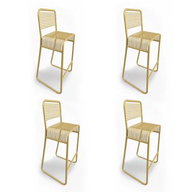 Imagem de Banqueta Cozinha Alta Kit 4 Base Industrial Aramada Taynah Dourado K01 - D'Rossi