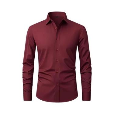 Imagem de Camisa Social Masculina XXL Slim Fit Manga Longa Cor Sólida Primavera 