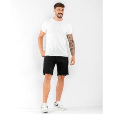 Imagem de BERMUDA JEANS MASCULINA PRETA COM BARRA DESFIADA-Feminino