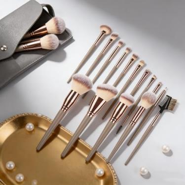 Imagem de Conjunto completo de pincéis de maquiagem, 15 peças, champanhe dourado, ferramentas profissionais para sombras, design completo, 15 peças