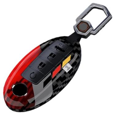 Imagem de Capa de chave de carro de 4 botões compatível com Nissan Sentra / Leaf / Rogue / Sunny / Versa / Patrol X-Trail / Qashqai / GT-R / Kicks compatível com Infiniti(Carbon Red set1)