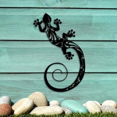 Imagem de Decoração de parede de metal lagarto para decoração de parede de lagarto para decoração de jardim interno ou externo cerca de quintal varanda varanda casa sala de estar quarto decoração