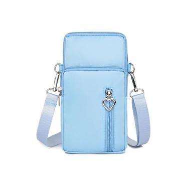 Imagem de 1 mini bolsa transversal vertical pequena para mulheres, bolsa de telefone de nylon com bolso para moedas, estilo coreano, Azul claro, Azul claro