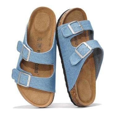 Imagem de Project Cloud Sandálias rasteiras femininas de couro genuíno 2025 Beach Essentials sandálias femininas com espuma viscoelástica para férias essenciais para calçados femininos (Venita), Jeans, 41