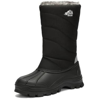 Imagem de Kricely Botas de neve masculinas impermeáveis antiderrapantes para caminhadas ao ar livre, atléticas, botas de pele quente, confortável, causual, para clima frio, Preto, cinza, 43