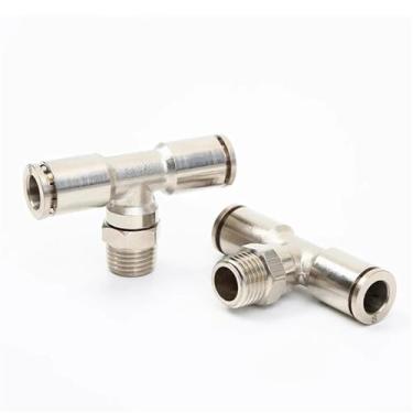 Imagem de 1 peça Conector rápido pneumático PB rosca externa de três vias 1/8 1/4 3/8 1/2 todo cobre niquelado PU tubo conector de tubulação de água 8 mm (PB8-03)