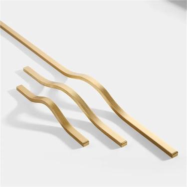 Imagem de HTNAFONI Puxadores de porta de armário de móveis pretos de liga de alumínio simples puxadores curvados para armário de gaveta de armário ferragens de móveis 1 peça (ouro escovado 160 mm)