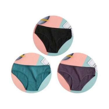 Imagem de Calcinhas De Algodão Femininas De Cintura Baixa 3 Peças, Cuecas Respir