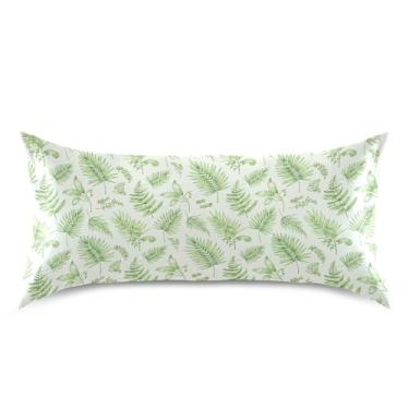 Imagem de Wassud Fronha de cetim com folha de palmeira verde para cabelo e pele, fronhas de seda lisa, tamanho king size, respirável, com fecho de envelope