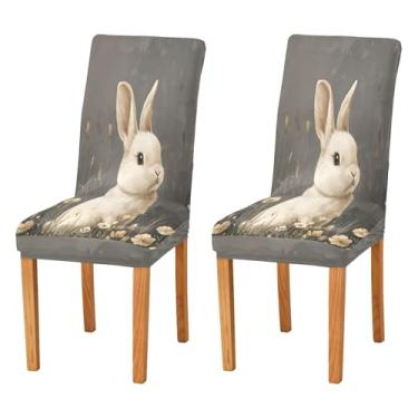 Imagem de SEHANY Lindas capas de cadeira de coelho de conto de fadas para sala de jantar, conjunto de 4, capa protetora elástica removível e lavável para cadeira de jantar para cozinha, hotel, festa, decoração