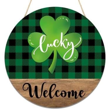 Imagem de Placa de porta de trevo do dia de São Patrício, guirlanda de madeira trevo da sorte para portas da frente, trevo irlandês verde, sinais de boas-vindas para pendurar na primavera, festa, casa, cabide