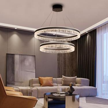 Imagem de Lustre LED para sala de estar, luminária pendente grande e moderna, dimerizável com controle remoto, luminária de teto criativa para mesa de jantar, luminária redonda de alumínio marrom com