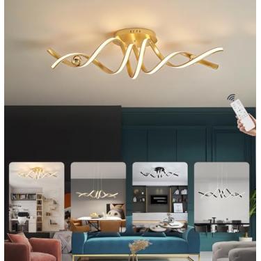Imagem de Luminária de teto moderna LED de 75W com controle remoto, dimerizável, lustre para sala de estar, sala de jantar, luminária pendente, iluminação de teto para quarto, ilha de cozinha e escrit