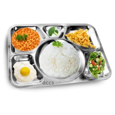 Imagem de Bandeja Refeitório Aço Inox Retangular 6 Divisões Grande - MASTER CHEF