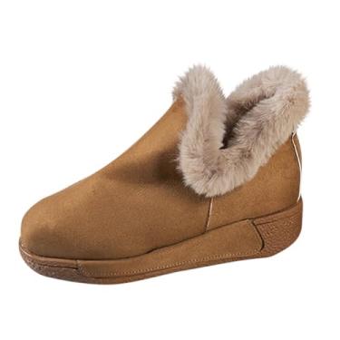 Imagem de Botas femininas com forro de lã e sola grossa plus size outono inverno moderno botas de neve grossas, Marrom, 35
