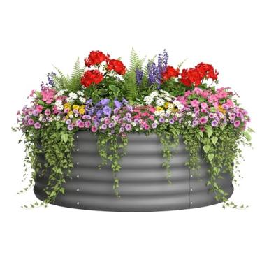 Imagem de DDK Canteiro de jardim elevado galvanizado, canteiro de plantador ao ar livre, caixa de plantador de metal de 1,2 x 1,2 x 0,5 m para jardinagem e plantio, DG