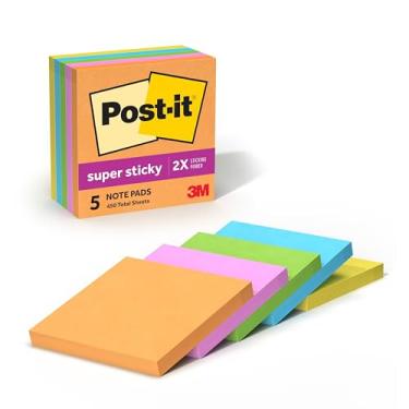 Imagem de Post-it Notas super adesivas, 5 blocos de notas adesivos, 7,6 x 7,6 cm, material escolar, produtos de escritório, notas adesivas para superfícies verticais, monitores, paredes e janelas, coleção