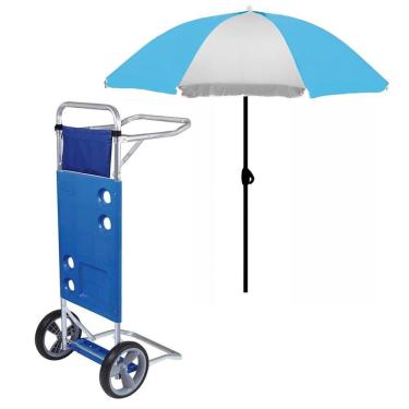 Imagem de kit Carrinho De Praia Vira Mesa + Guarda Sol 1,8 m - Mor