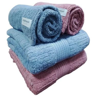 Imagem de Kit 4 Toalhas Buddemeyer Fio Penteado Canelado Azul Classic e Rosa  2 