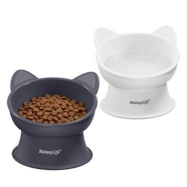 Imagem de MateeyLife Tigelas elevadas para gatos, conjunto de tigela de água e comida elevada 2P para gatos internos e cães pequenos, tigela para gatos com bigode fadiga, tigelas para animais de estimação