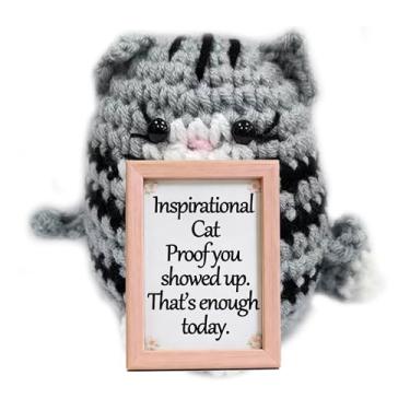 Imagem de Mini gato fofo positivo, animal inspirador feito à mão com cartões de afirmação, presente de apoio emocional para mulheres, dia dos namorados, sala de aula, aniversário, inauguração de casa, troca de