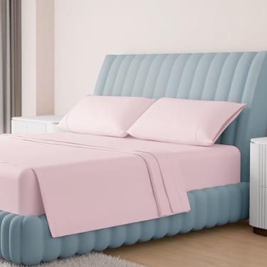 Imagem de Carressa Linen Jogo de cama queen size 100% algodão egípcio - Jogo de cama queen de alta contagem de fios de luxo (4 peças, blush), macio e sedoso, resfriamento, bolso profundo de 40,6 cm, lençóis de